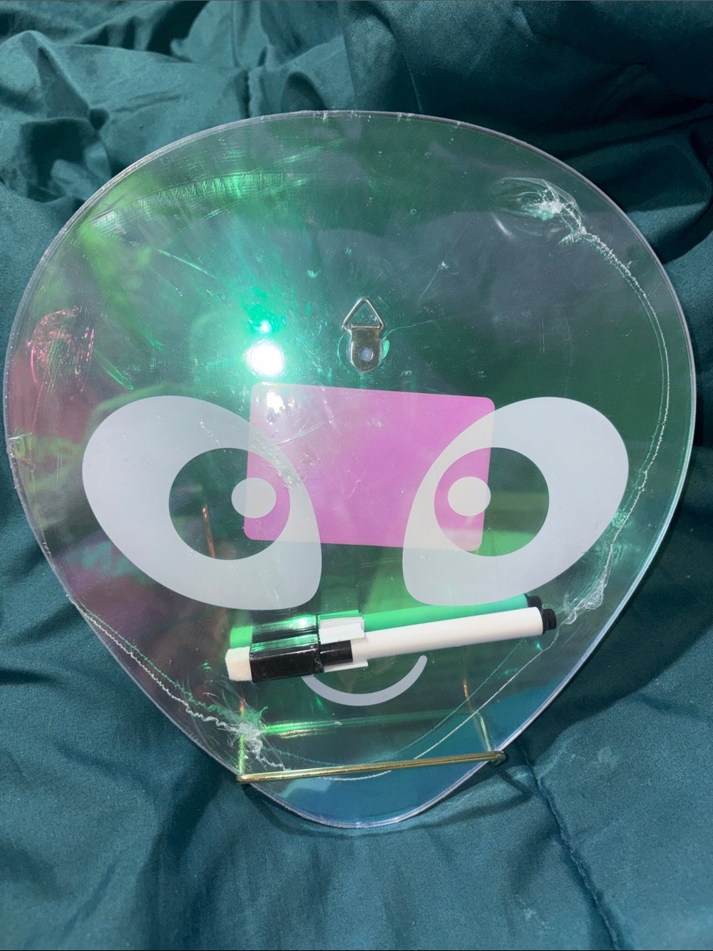 Clear Iridescent Smile Alien Face Dry-Erase Board with Pink Accent